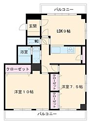 石町マンション 9階2LDKの間取り