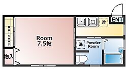 西武国分寺線 小川駅 徒歩2分の賃貸マンション 2階1Kの間取り