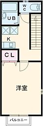 アムール萩山 202 2階1Kの間取り
