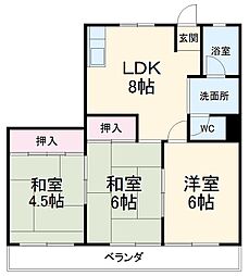 名古屋市営名城線 茶屋ヶ坂駅 徒歩13分の賃貸マンション 4階3DKの間取り