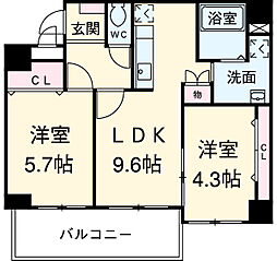 名古屋市営鶴舞線 浅間町駅 徒歩3分の賃貸マンション 5階2LDKの間取り