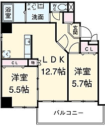 名古屋市営鶴舞線 浅間町駅 徒歩3分の賃貸マンション 9階2LDKの間取り