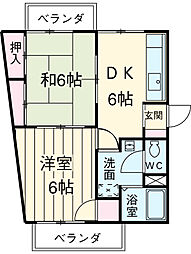 ハイツアゼリア 2階2DKの間取り