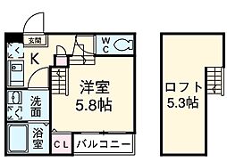 ヒルズ黒川 2階1Kの間取り
