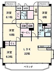 名古屋市営名城線 砂田橋駅 徒歩6分の賃貸マンション 2階4LDKの間取り
