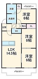 名古屋市営東山線 覚王山駅 徒歩6分の賃貸マンション 2階3LDKの間取り