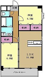 サンメゾン芳野 2階2LDKの間取り