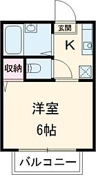 ラフィーネ2 2階1Kの間取り