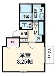 ドミール 1Kの間取図画像