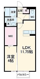名鉄小牧線 味美駅 徒歩27分の賃貸アパート 2階1LDKの間取り