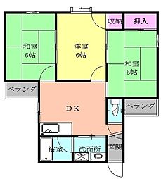 名古屋市営東山線 千種駅 徒歩10分の賃貸アパート 2階3DKの間取り