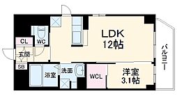 名古屋市営鶴舞線 浅間町駅 徒歩2分の賃貸マンション 6階1LDKの間取り