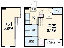 Ｌａ　Ｃｉｅｌ菊井 2階1Kの間取り