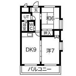 名古屋市営鶴舞線 浄心駅 徒歩15分の賃貸マンション 7階2DKの間取り