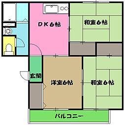 京王線 高幡不動駅 徒歩9分の賃貸アパート 2階3DKの間取り