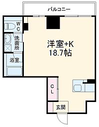 名古屋市営名城線 東別院駅 徒歩8分の賃貸マンション 7階ワンルームの間取り