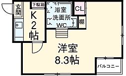 名古屋市営東山線 亀島駅 徒歩4分の賃貸アパート 1階1Kの間取り