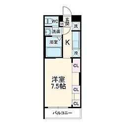 名古屋市営鶴舞線 浄心駅 徒歩3分の賃貸マンション 3階1Kの間取り
