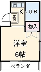 コーポ岩間 3階1Kの間取り