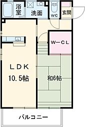 名鉄小牧線 味鋺駅 徒歩12分の賃貸アパート 2階1LDKの間取り