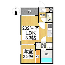 名古屋市営鶴舞線 浄心駅 徒歩13分の賃貸アパート 1階1LDKの間取り