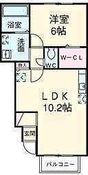 京王相模原線 多摩境駅 徒歩11分の賃貸アパート 1階1LDKの間取り