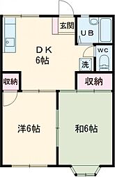上水桜ハイツ 1階2DKの間取り