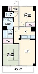 名鉄犬山線 中小田井駅 徒歩10分の賃貸マンション 2階2LDKの間取り
