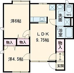JR中央線 西国分寺駅 徒歩20分の賃貸アパート 1階2LDKの間取り