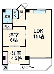 名古屋市営鶴舞線 庄内緑地公園駅 徒歩24分の賃貸マンション 3階2LDKの間取り