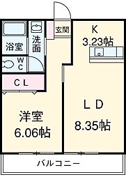 グレイス・ササ 2階1LDKの間取り