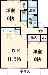 エルクレール 1階2LDKの間取り