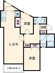 JR中央線 国分寺駅 徒歩10分の賃貸マンション 1階2LDKの間取り