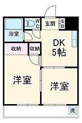 小田急小田原線 和泉多摩川駅 徒歩4分の賃貸マンション 2階2DKの間取り