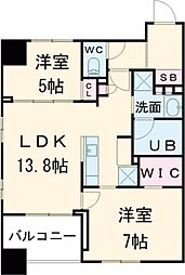 京王線 明大前駅 徒歩5分の賃貸マンション 8階2LDKの間取り