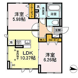 東武伊勢崎線 西新井駅 徒歩13分の賃貸アパート 2階2LDKの間取り