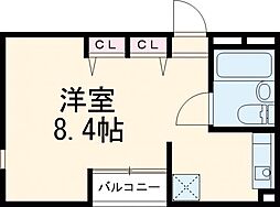 ジュネス洗足 4階ワンルームの間取り