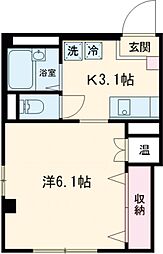東京メトロ千代田線 北千住駅 徒歩15分の賃貸マンション 2階1Kの間取り