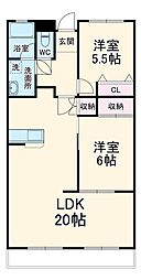 名鉄三河線 刈谷市駅 徒歩8分の賃貸マンション 2階2LDKの間取り