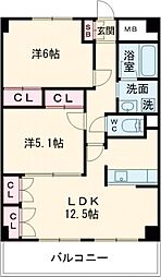 東京メトロ千代田線 北綾瀬駅 徒歩8分の賃貸マンション 3階2LDKの間取り
