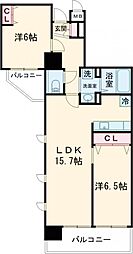 セルティスコート 5階2LDKの間取り