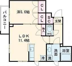 京王線 笹塚駅 徒歩5分の賃貸マンション 2階1LDKの間取り