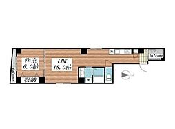ＡＫハイム笹塚 2階1LDKの間取り