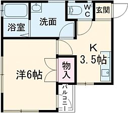 フェリース桜新町 1階1Kの間取り