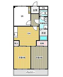 名鉄名古屋本線 一ツ木駅 徒歩16分の賃貸マンション 2階2DKの間取り