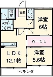 サンコートヒトツギ 2LDKの間取図画像