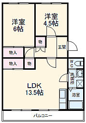コーポ三立 4階2LDKの間取り