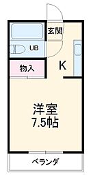 アーバニーハイム磯部 2階1Kの間取り