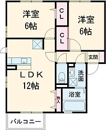 ソル・セレッソ 2階2LDKの間取り