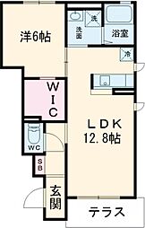 ヴィラーチェII 1階1LDKの間取り